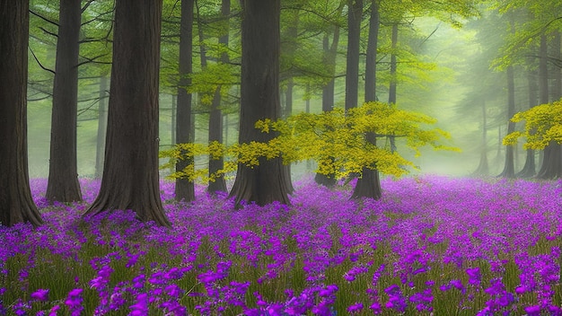 Wunderschöne Waldlandschaft mit Blumen