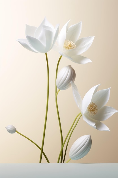 Wunderschöne weiße Lotusblumen auf beigem Hintergrund