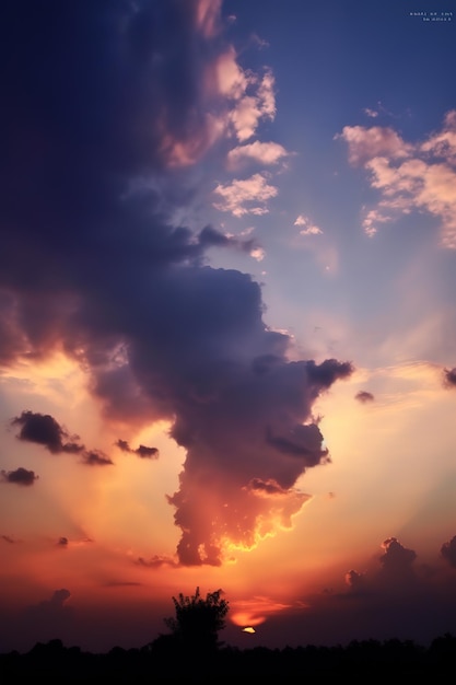 Wunderschöne Wolken bei Sonnenuntergang am Wolkenkratzer, violetter Sonnenuntergang und silhouettierte Wolken