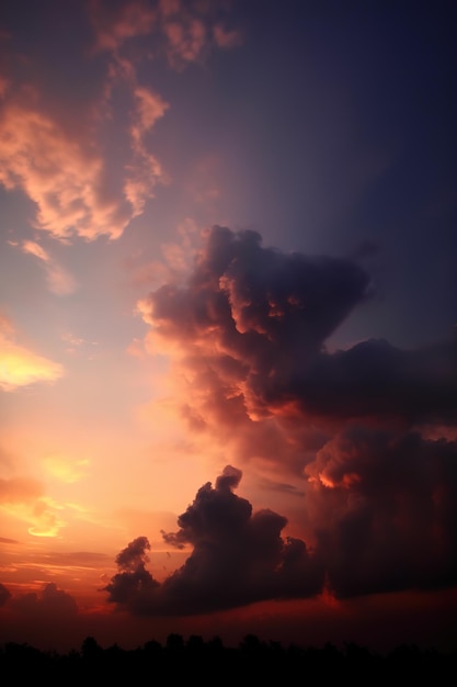 Wunderschöne Wolken bei Sonnenuntergang am Wolkenkratzer, violetter Sonnenuntergang und silhouettierte Wolken