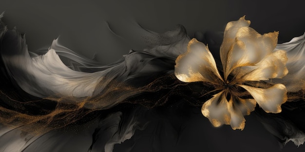 Wunderschöner abstrakter, luxuriöser, impressionistischer Blumenmuster-Hintergrund in Schwarz und Gold, schöne generative KI AIG32