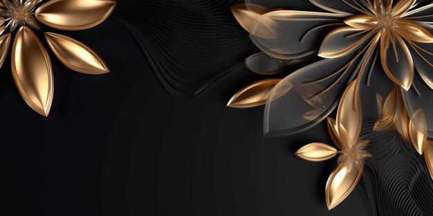 Wunderschöner abstrakter, luxuriöser, transparenter Blumenmuster-Hintergrund in Schwarz und Gold, schöne generative KI AIG32