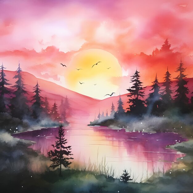 Wunderschöner Aquarell-Sonnenuntergang