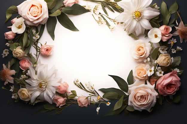 Wunderschöner Blumenrahmen auf weißem Hintergrund Platz für Text