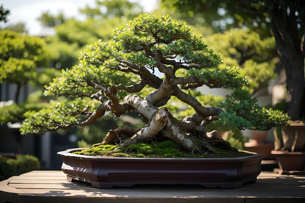 Foto wunderschöner bonsai im garten