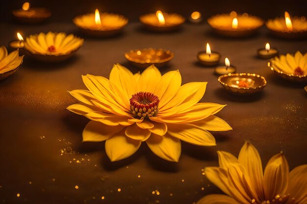 Wunderschöner Diwali Abstrakter blumiger Hintergrund mit gelben Blumen Platz für Ihren Text