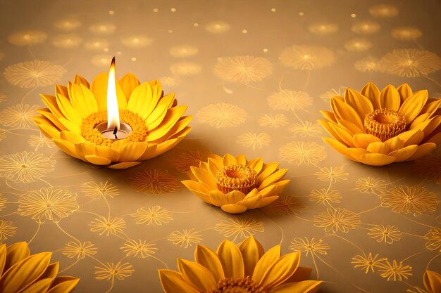 Wunderschöner Diwali Abstrakter blumiger Hintergrund mit gelben Blumen Platz für Ihren Text