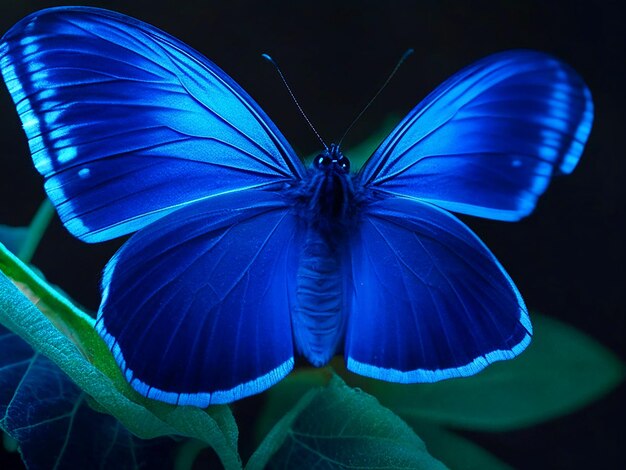 Wunderschöner fluoreszierender dunkelblauer Schmetterling ultra hd