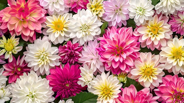 Wunderschöner Garten mit rosa und weißen Chrysanthemen Perfekter blumiger Hintergrund Ideal für Grußkarten Einladungen und Tapeten Lebendige natürliche und frische KI