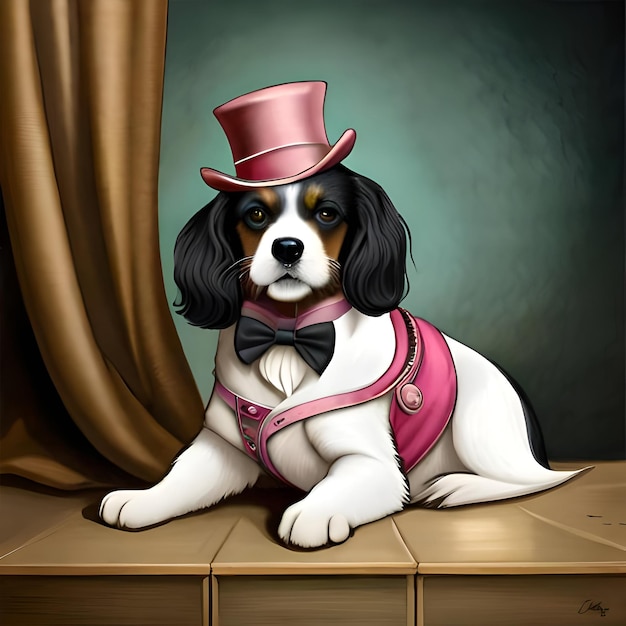 Wunderschöner Hund mit Zauberermütze, verkleidet für eine von KI generierte Show