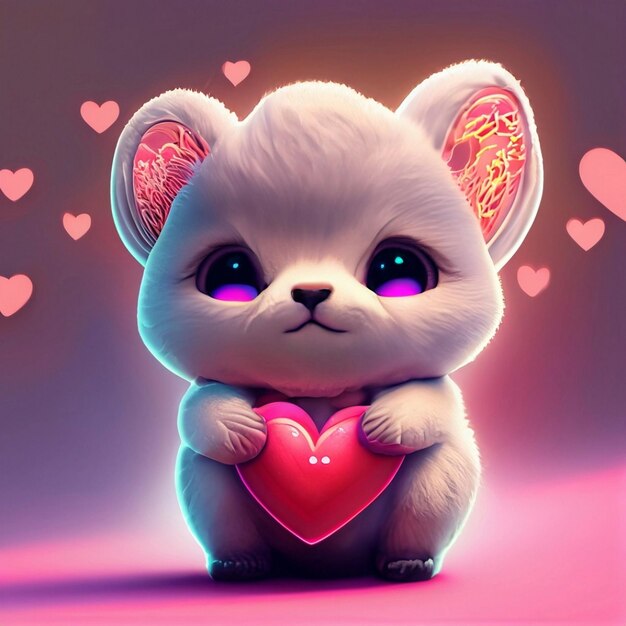 Wunderschöner kleiner und süßer Banny, der ein Herz hält, liebt den Valentinstag