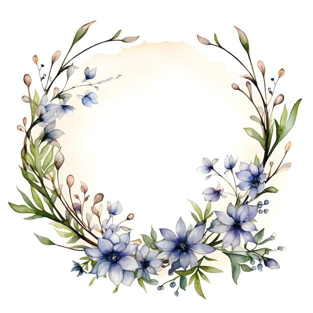 Wunderschöner Kranz Elegante Blumenkollektion mit isolierten blau-rosa Blättern und handgezeichneten Blumen