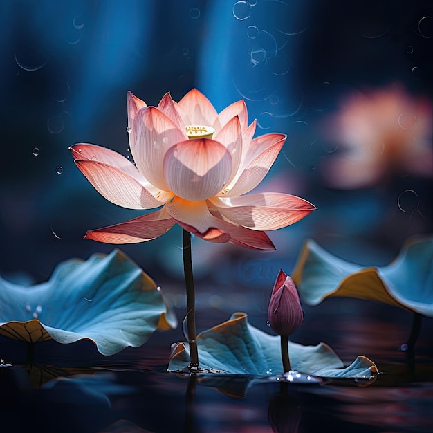 Wunderschöner Lotus, anmutig auf dunklem Hintergrund balanciert