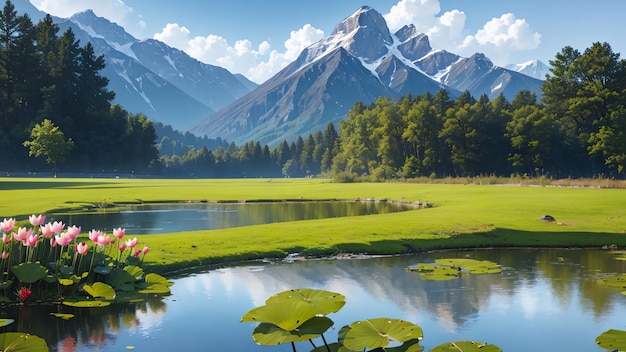 Wunderschöner Lotussee mit entspannender Naturszene als Desktop-Hintergrund