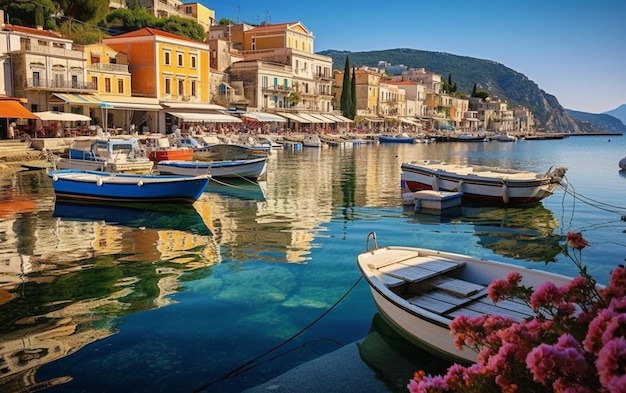 Wunderschöner Meerblick, Blick auf das Meer von der Stadt aus, Blick auf ein mediterranes Haus