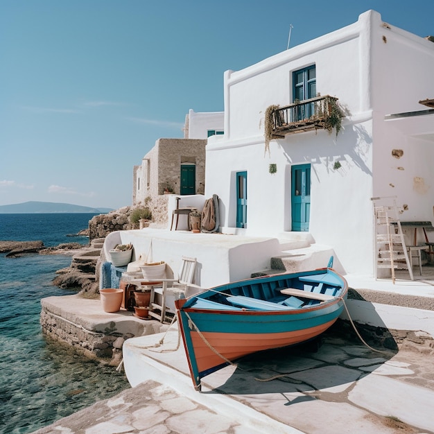 Wunderschöner Meerblick, Blick auf das Meer von der Stadt aus, Blick auf ein mediterranes Haus