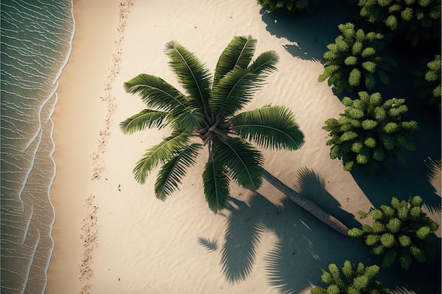 Wunderschöner minimalistischer Strand mit Palmenmeer Drohnen-Luftbild Generative KI
