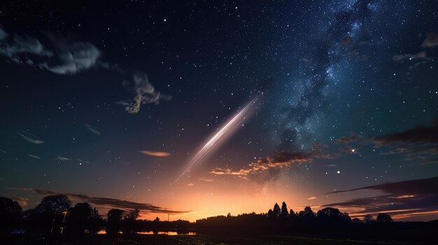 Wunderschöner Nachthimmel, Meteorgalaxie, Naturlandschaft, Hintergrundbild, generative KI