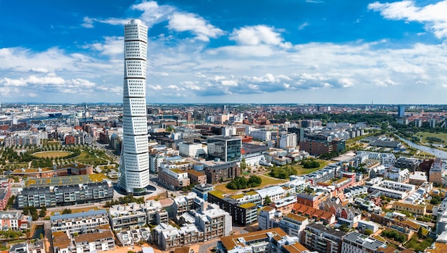 Wunderschöner Panoramablick aus der Luft auf die Stadt Malmö in Schweden