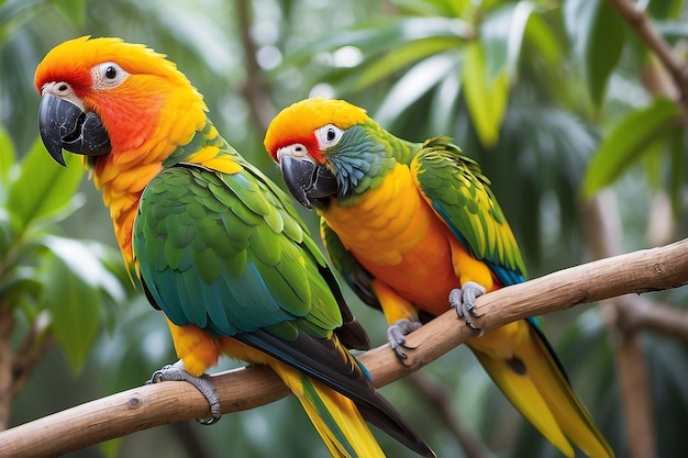 Wunderschöner Papageien-Sonnenkegel auf einem Baumzweig