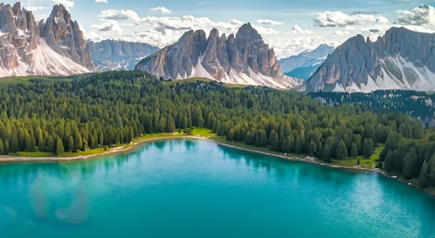 Wunderschöner riesiger See, umgeben von Wald