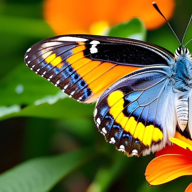 Wunderschöner Schmetterling, der Nektar aus leuchtend gelben Staubgefäßen saugt