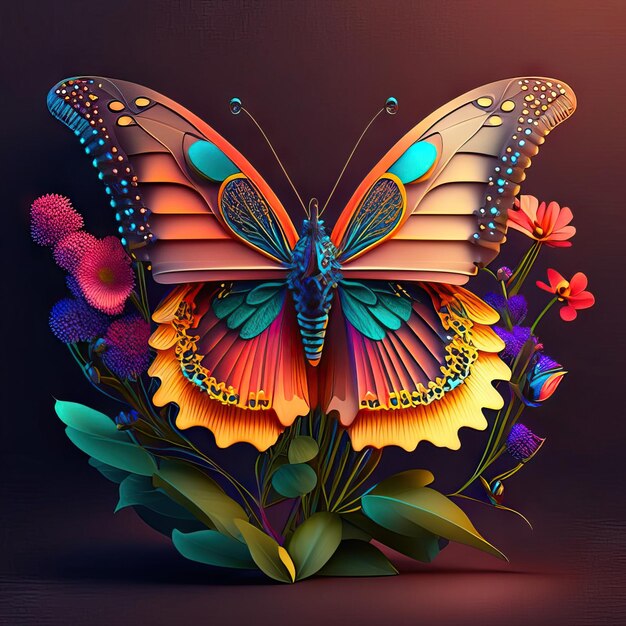 Foto wunderschöner schmetterling in 3d-illustration