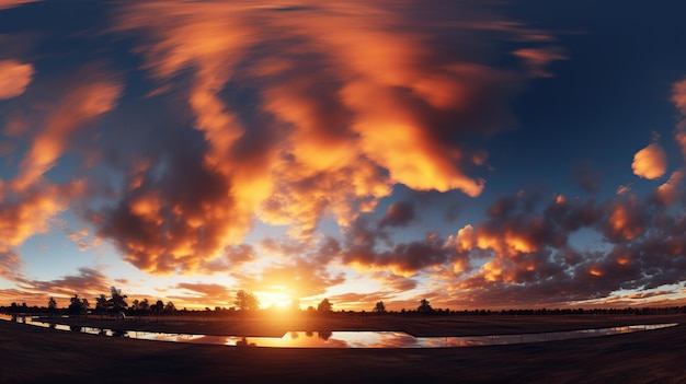 Wunderschöner Sommersonnenuntergang, dramatischer Himmel, farbenfrohe Wolken und der Himmel bei Sonnenuntergang, Landschaft in der Dämmerung