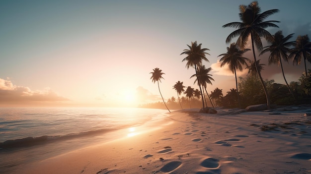 Wunderschöner Sonnenuntergang am Meeresufer mit Palmen auf der Insel