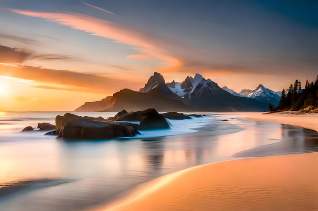 Wunderschöner Sonnenuntergang am Strand im Torres del Paine Nationalpark Chile