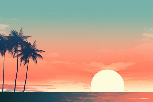 Wunderschöner Sonnenuntergang am Strand Vektorillustration im flachen Stil