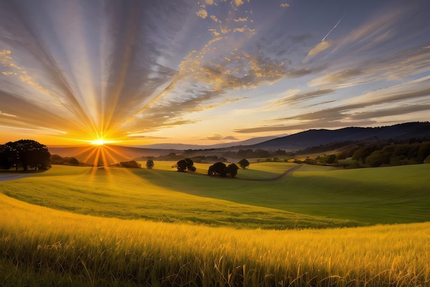 Wunderschöner Sonnenuntergang über den Wiesen