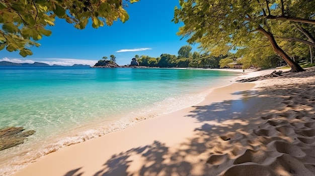 Wunderschöner Strand mit weißem Sand und türkisfarbenem Wasser. Generative KI