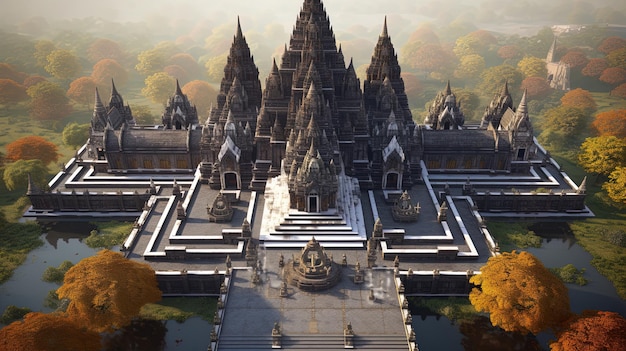 Wunderschöner Tempel aus einem hohen Winkel, generiert von KI