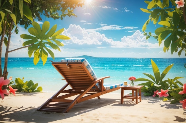 Wunderschöner tropischer Strand und Meer mit stuhlgenerierter KI