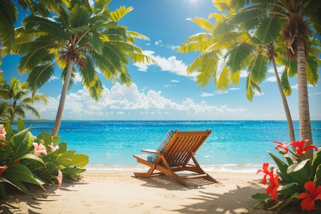 Wunderschöner tropischer Strand und Meer mit stuhlgenerierter KI