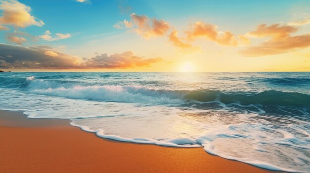 Wunderschöner tropischer Strandmeerblick bei Sonnenaufgang