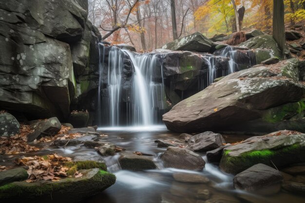 Wunderschöner Wasserfall, der über Felsbrocken in der Wildnis stürzt, erstellt mit generativer KI