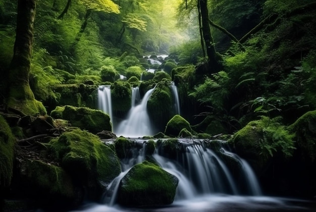 Foto wunderschöner wasserfall im grünen wald