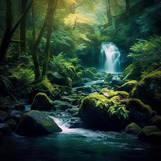 Foto wunderschöner wasserfall im grünen wald