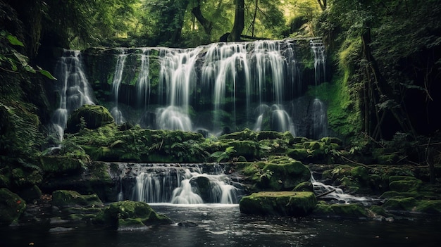 Wunderschöner Wasserfall in den Bergen, generative KI