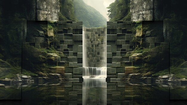 Wunderschöner Wasserfall in der generativen KI des Waldes