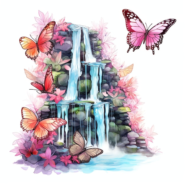wunderschöner Wasserfall magische Märchen-Clipart-Illustration