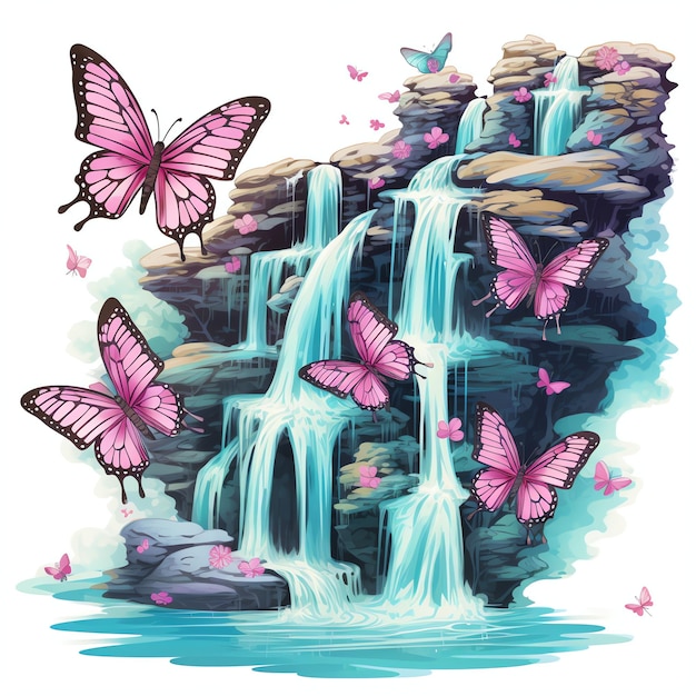 wunderschöner Wasserfall magische Märchen-Clipart-Illustration