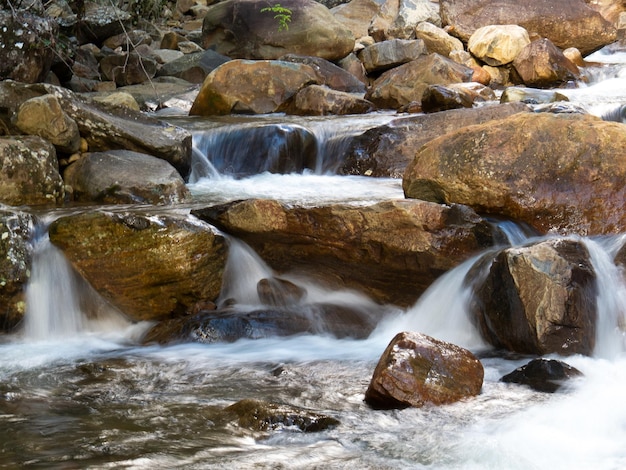 Wunderschöner Wasserfall mit verschwommenem kristallklarem Wasser, fotografiert in Langzeitbelichtung