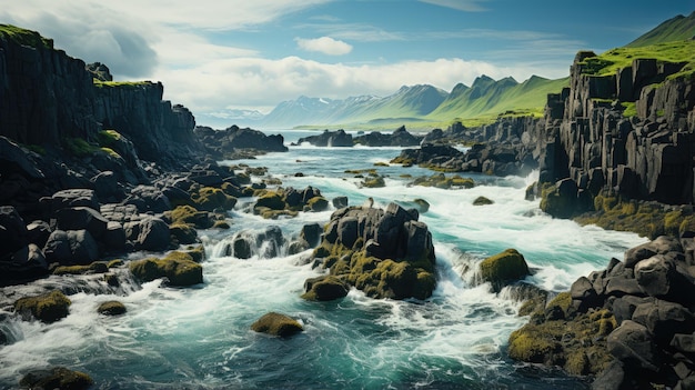 Wunderschöner Wasserfall von oben in Island gesehen