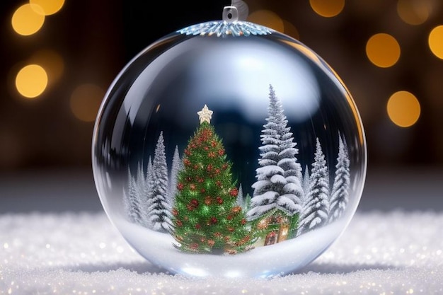 Wunderschöner Weihnachtsblau-Gold-Hintergrund mit Schnee xWeihnachtsbaum im Inneren von weihnachtsballen