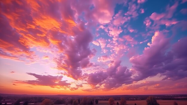 Wunderschöner Zeitraffer der majestätischen Himmelslandschaft bei Sonnenaufgang oder Sonnenuntergang. Generative KI