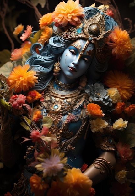 Wunderschönes 3D-Illustrationsporträt von Lord Krishna für Krishna Janmashtami-Hintergrund