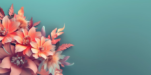 Wunderschönes abstraktes Teal rosa orange blumiges Design Hintergrund generativ ai AIG32